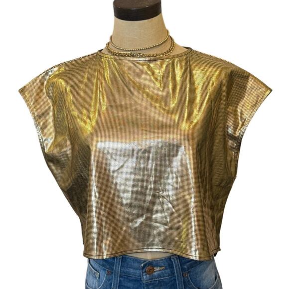 UOOZEE Gold Metallic Disco Cropped Top Shirt Party Costume size M - Picture 1 of 9